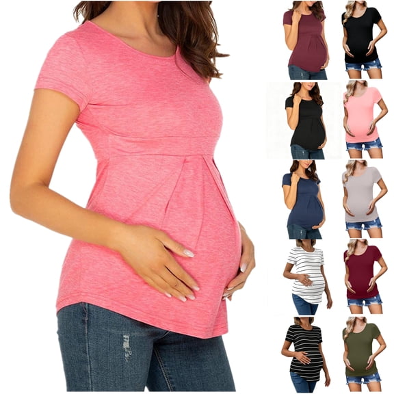 Yeaiivve Womens Maternity Shirts Side Ruched Short Sleeve Casual T Shirt Stretchy Soft Pregnancy Tops Comfy Mama Clothes Green M