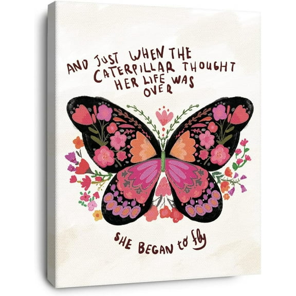 Butterfly Inspirational Quotes Wall Art,Butterfly Wall Decor,She Began to Fly Butterfly Poster Canvas Prints Wall Art for Teens Girls Bedroom Nursery Dorm Wall Decor