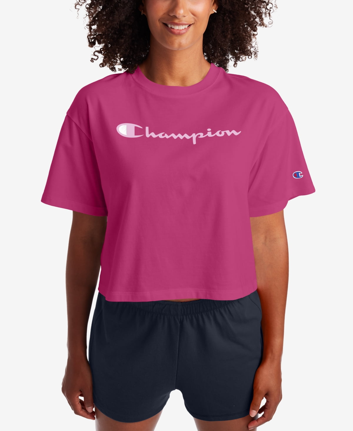 Camiseta Corta Champion Mujer Logo Rosa Talla XL Walmart en línea