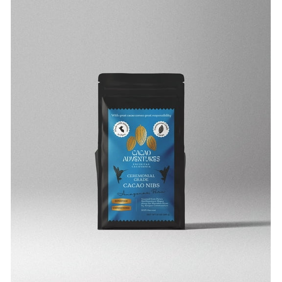 Cacao Adventures Wild Cacao Nibs – Peru, Unsweetened, Gluten-Free, Vegan Superfood Snack | 100% Pure, Small Batch, Direct Trade | 8 oz Bag