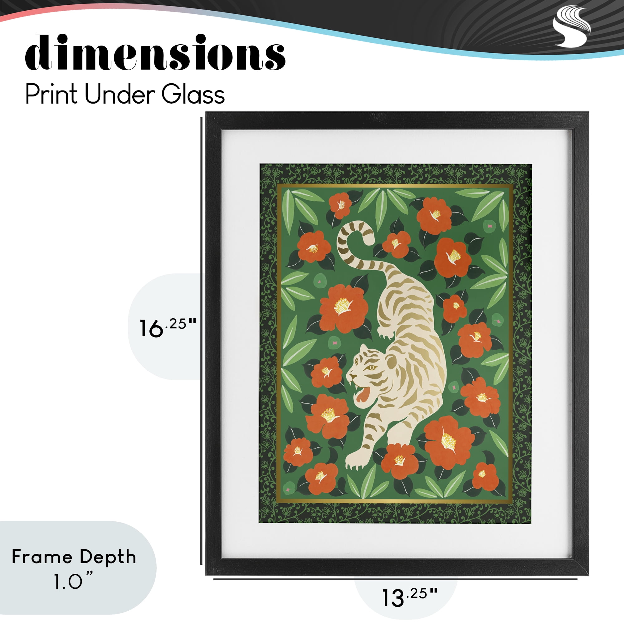 Stupell Industries Eclectic Tiger & Hibiscus Black Framed Print Under Glass, design by Karolina Sato