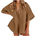 thumbnail image 4 of Yuyuzo Women Jumpsuit V-Neck Half Button Collared Rompers Short Sleeve Oversized Lightweight Overalls, 4 of 7