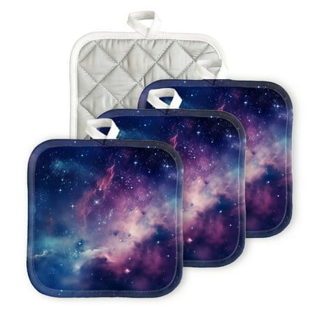 

BaHomeck Pot Holders 4pcs dacron Made Square heat-resisting mat Machine Washable for Kitchen Oven Hot Pads 6.7inch*6.7inch Beautiful Nebula With Stars