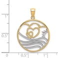 thumbnail image 3 of 14k Yellow Gold, White Rhodium Polished Finish Sun, Hearts ,Water in Circle Design Charm Pendant, 3 of 4