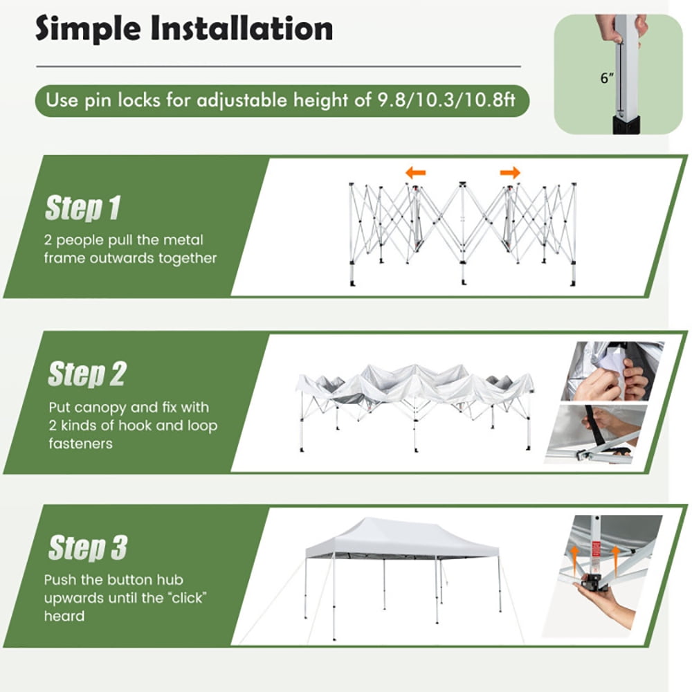 Aimee Lii 10 x 20 Feet Outdoor Pop-Up Patio Folding Canopy Tent, Backyard Canopy Gazebo for Party Camping BBQ Events, White