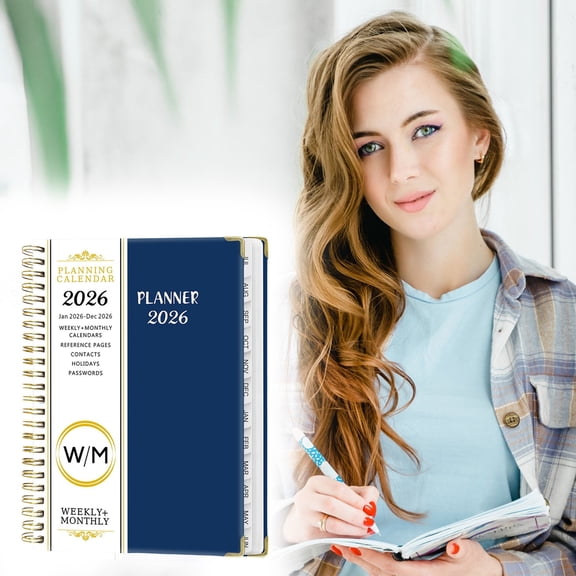 2026 Weekly & Monthly Planner (6.2x8.5in/15.8x21.7cm) – 15-Minute Increment Daily Schedule Date Book with Pocket (1PC, Navy)