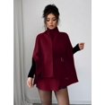 thumbnail image 3 of Women's Khaki Cloak Shawl Scarf Waist Belt Decor Jacket, Burgundy, Sizes, 3 of 7