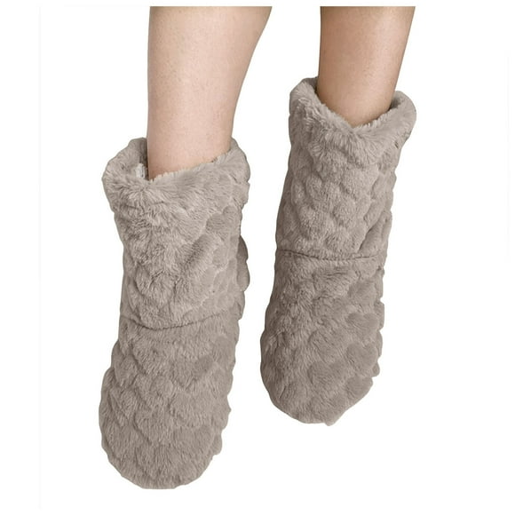 Dakaela Women's Men's Fuzzy Bootie Slippers Soft Cozy Plush Floor Socks Booties Fleece Lined Warm Winter House Shoes Khaki Size 9.5