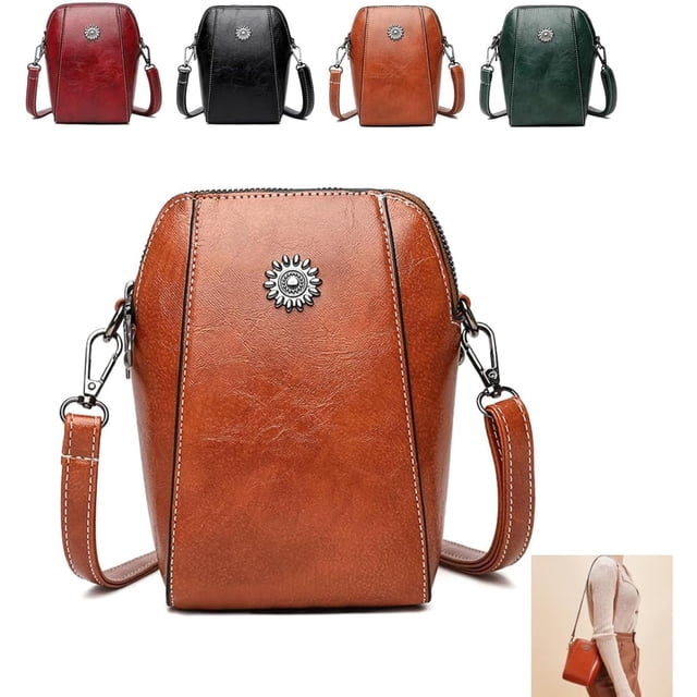 Elmyse - Bolso bandolera de piel para teléfono celular, vertical, para mujer, estilo retro, para teléfono celular, de piel