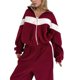 thumbnail image 3 of Conjunto Deportivo de Dos Piezas para Mujer: Sudadera con Cremallera, Pantalones de Chándal Anchos A Rayas en Contraste, Chándal de Viaje. Rojo XL, 3 of 10