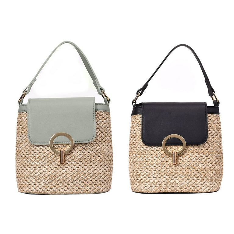 Summer Straw Crossbody Bags for Women Woven Shell Bag Female Bohemia Beach Shoulder Bag Black