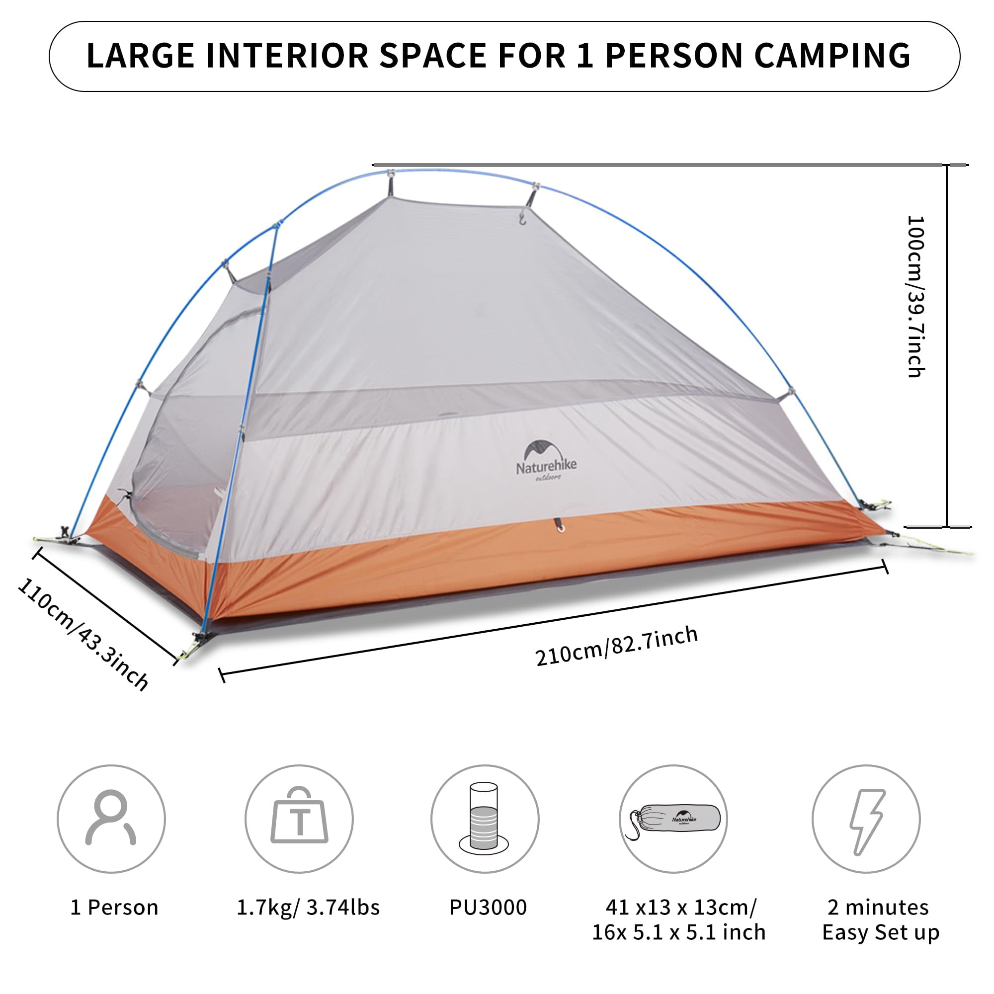 Naturehike Cloud-Up 1/2/3 Person Backpacking Tent Lightweight Waterproof
