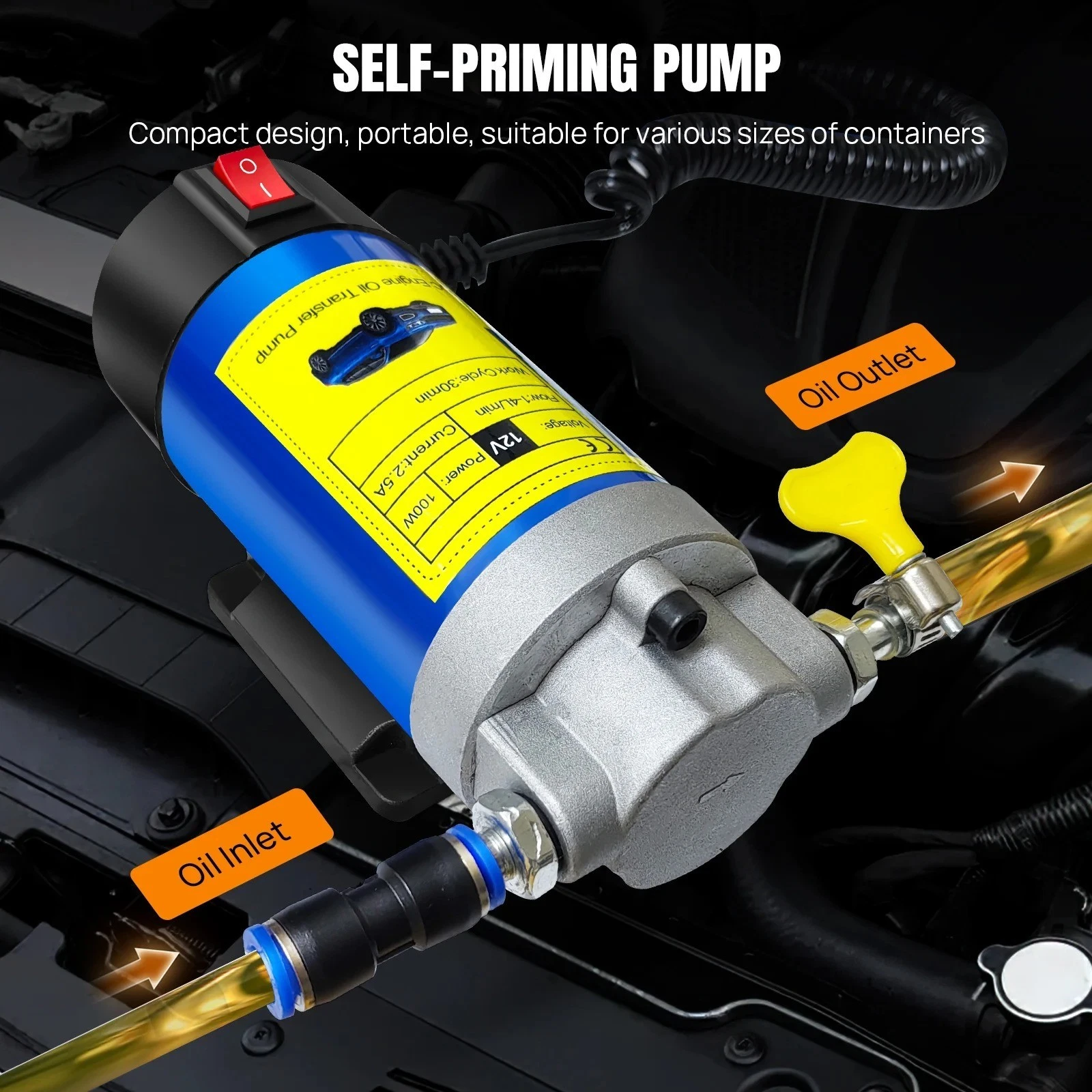 12V Electric Scavenge Suction Transfer Change Pump Motor Oil Extractor Pump 100W