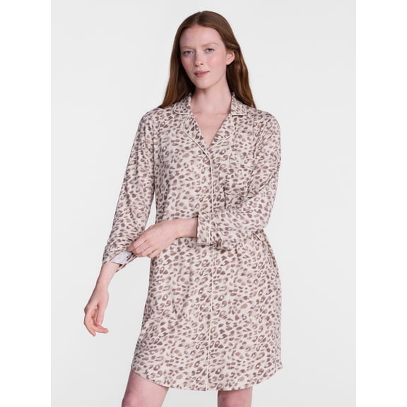 Joyspun Women's Dreamy Soft Collection Notch Collar Sleepshirt with Long Sleeves, Sizes XS-3X
