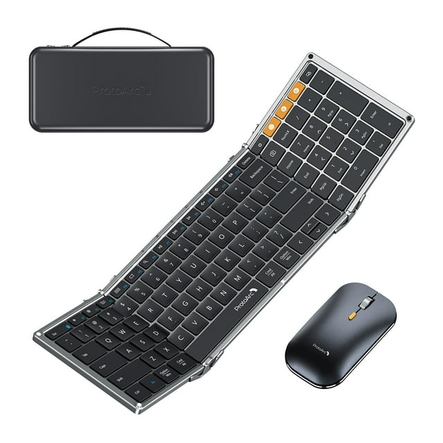 ProtoArc Foldable Keyboard and Mouse, XKM01 True Full-Size Folding Wireless Keyboard Mouse Combo for Business Travel, a Portable