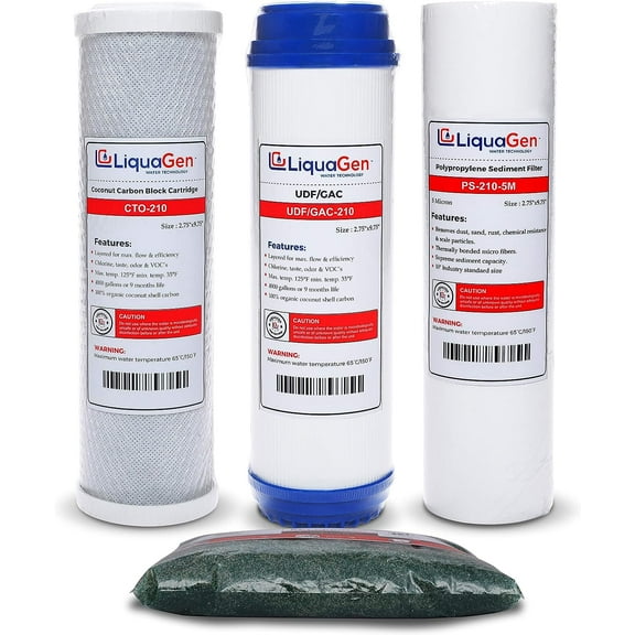 LiquaGen - Replacement Water Filter Kit for 5 & 6 Stage Universal RODI Systems (Sediment, UDF/GAC, Carbon, & 1.2 pounds DI Resin) | RO Water Purifier Filter Set for Aquarium Reef, Fish tank's & More