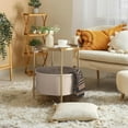 thumbnail image 3 of Round Side Table with Fabric Storage Basket, Metal Side Small Bedside Table Nightstand with Removable Tray Top for Living Room, Bedroom, Nursery, Laundry, Gold, 3 of 10