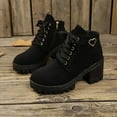 thumbnail image 5 of Ankle Boots for Women Chunky Mid Heel Round Toe Side Zipper Lace-Up Booties Fashion Casual Versatile Warm Fall Winter Comfortable Shoes for Women Black 7.5, 5 of 10