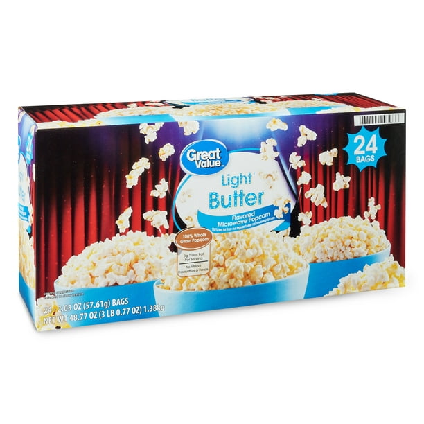 Great Value Light Butter Microwave Popcorn, 2.03 Oz, 24 Count - Walmart