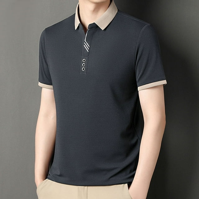 Golf Shirts for Men Cotton Blend Short Sleeve Button Collared T-Shirts Mens Casual Color-Block Pullover Slim-Fit Athletic Workout Tees Tops
