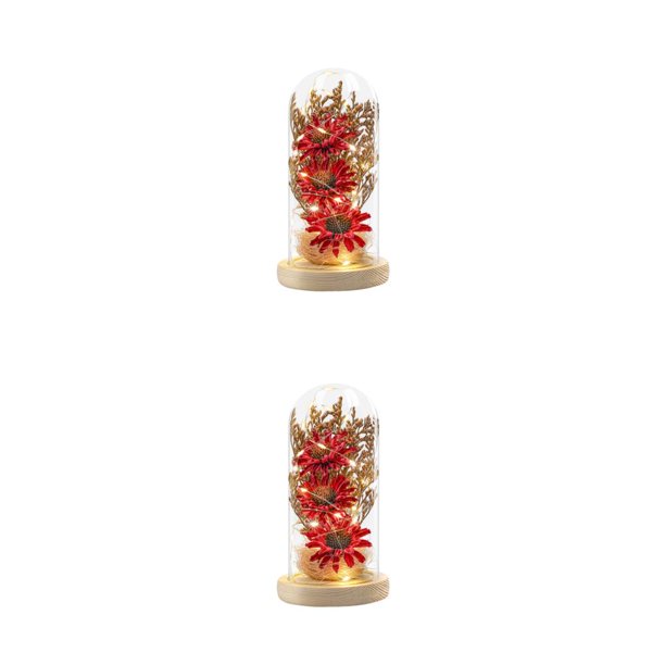 Advancent Cúpula de flores para Hotel en casa con Base de decoración de cadena de luz portátil de escritorio adorno brillante regalo de Rojo 2piezas