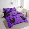 thumbnail image 2 of Manfei Spooky Animal Black Cat Full Size Bedding Sets 7 Pieces, Halloween Flying Bat Full Size Bed in a Bag, Purple Black Yellow,Black Reversible, 2 of 7