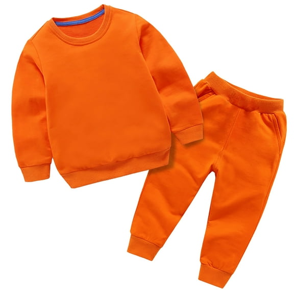 FAOWME Baby Boy Girl Clothes Winter Solid Color Long Sleeve Pullover Sweatshirt Pants 2Pcs Fall Outfits Set Orange 9-10 Years