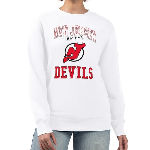 Women's G-III 4Her by Carl Banks White New Jersey Devils Team Logo Tri-Blend Fleece Pullover Sweatshirt