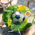 thumbnail image 4 of Green Yellow Soccer Round Tablecloth 45-54 Inch Round Fitted Table Cloth with Elastic Edge, Football Sports Watercolor Plaid Waterproof Table Cover Protector for Outdoor Picnic Party Dining, 4 of 9