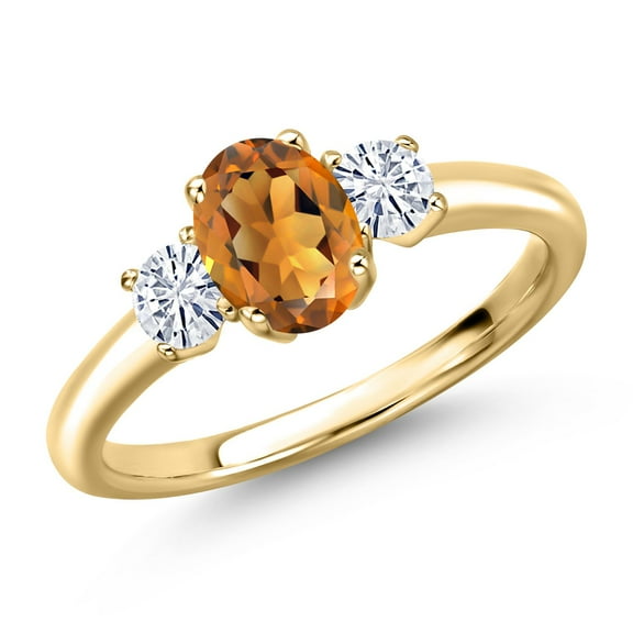 Gem Stone King 10K Yellow Gold Orange Red Madeira Citrine and White Moissanite Engagement Ring for Women | 1.02 Cttw | Oval 7X5MM | Gemstone November Birthstone | Size 9