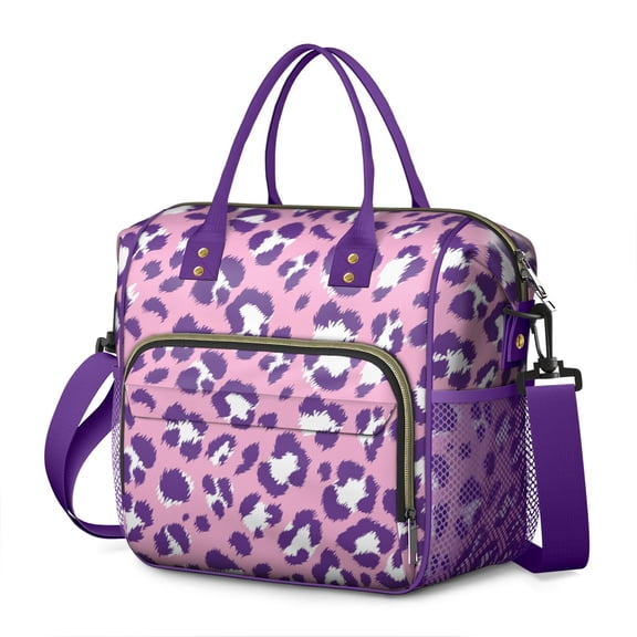 Pink and Purple Of Leopard Print Womens Lunch Box for Work,Insulated Large Lunch Bag for Tween and Teen,Loncheras Para Mujer,Leakproof Adult Lunch Bag for Work,Beach,Travel,Picnic,Camping