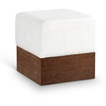 Meridian Furniture Havre Cream Velour Fur Fabric Ottoman/Stool