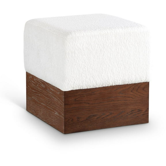 Meridian Furniture Havre Cream Velour Fur Fabric Ottoman/Stool