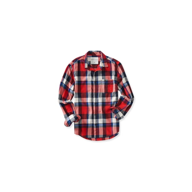 Aeropostale - Camisa de franela brillante para hombre, color rojo, mediano