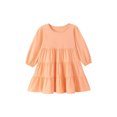 thumbnail image 2 of Girls Solid Color Long Sleeve Tiered Dress, Crew Neck Puff Sleeve Ruffle Layer Swing Skirt, Soft Casual Kids Outfit for Spring Summer Autumn Daily School Outdoor Wear(Beige,4-5 Years), 2 of 6
