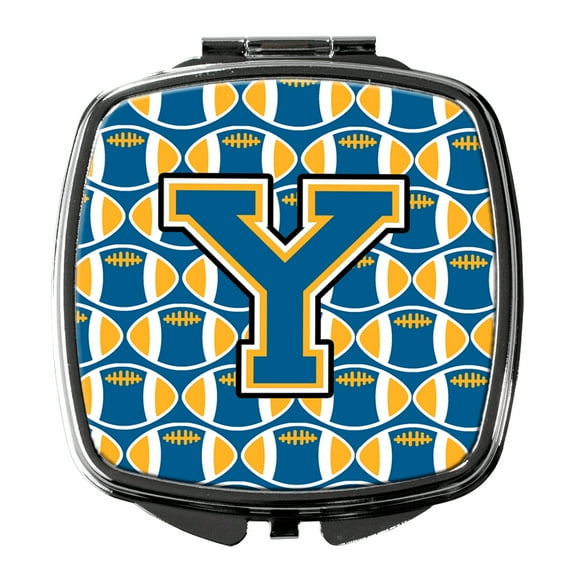 Letter Y Football Blue and Gold Compact Mirror CJ1077-YSCM