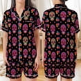 thumbnail image 6 of Lotusprinthandmade Sugar Skull All-over Print Satin Short-Sleeve Pajamas Set (5XL), sugar skull pajama set, halloween sleepwear for women, 6 of 6