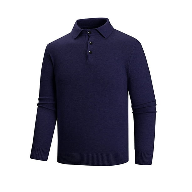 pstuiky manga larga para hombre, Suéter informal de moda para hombre, con botones, solapa y elasticidad, capa base de punto, manga larga Tops casuales para hombres l
