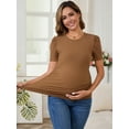 thumbnail image 6 of DARING DIVA Women's Short Sleeve Side Ruched Knit Puff Maternity Blouses XS Brown, 6 of 7