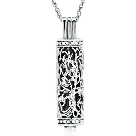 Tree of Life Cremation Jewelry Cylinder Shape Urn Ashes Necklace for Women Men Vial Cremation Ash Pendant Loved One Memorial Jewelry