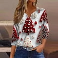 thumbnail image 2 of yoeyez Christmas Tops for Women Trendy Dressy 3/4 Sleeve T Shirts Christmas Buttons V Neck Blouse Funny Cute Xmas Tshirt, 2 of 6