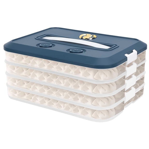 Food Storage Containers with Lids, Plastic Cookie Storage Containers Airtight, 4-Layer Stackable Food Containers Dumpling Storage Box, Blue