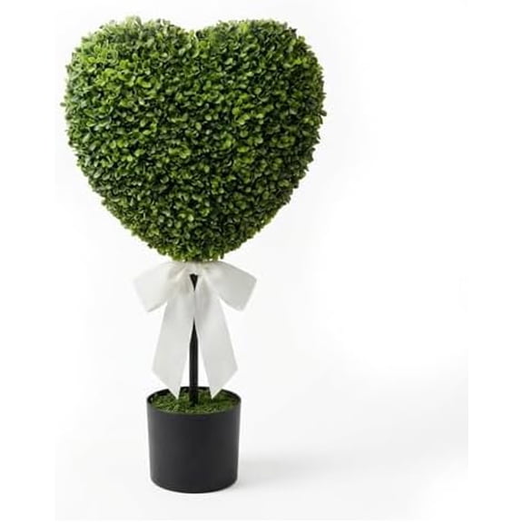 30 Inch Heart Shaped Boxwood Topiary Outdoor - 2.5 Ft Artificial Potted Plant for Front Porch, UV Resistant Faux Greenery Tree with Pot for Valentine’s Day Decor, Realistic & Weighted Base