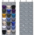 thumbnail image 2 of Perchero con 24 bolsillos profundos - Organizador de sombreros - Perchero para gorras de béisbol, soporte visible para sombreros - Perchero para puerta de pared con 3 ganchos, 2 of 5