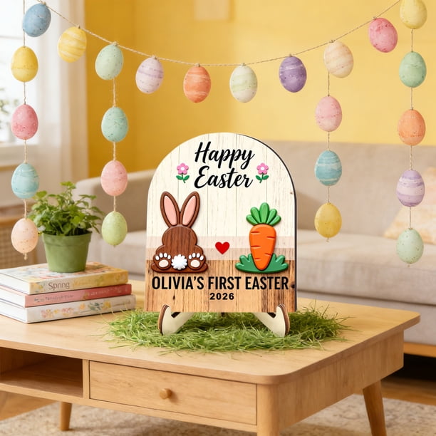 Decoración de Mesa de Pascua Easter Desktop Decoration Rabbits Easter Egg Ornaments Rural Wooden Crafts Ornaments Decoración del hogar
