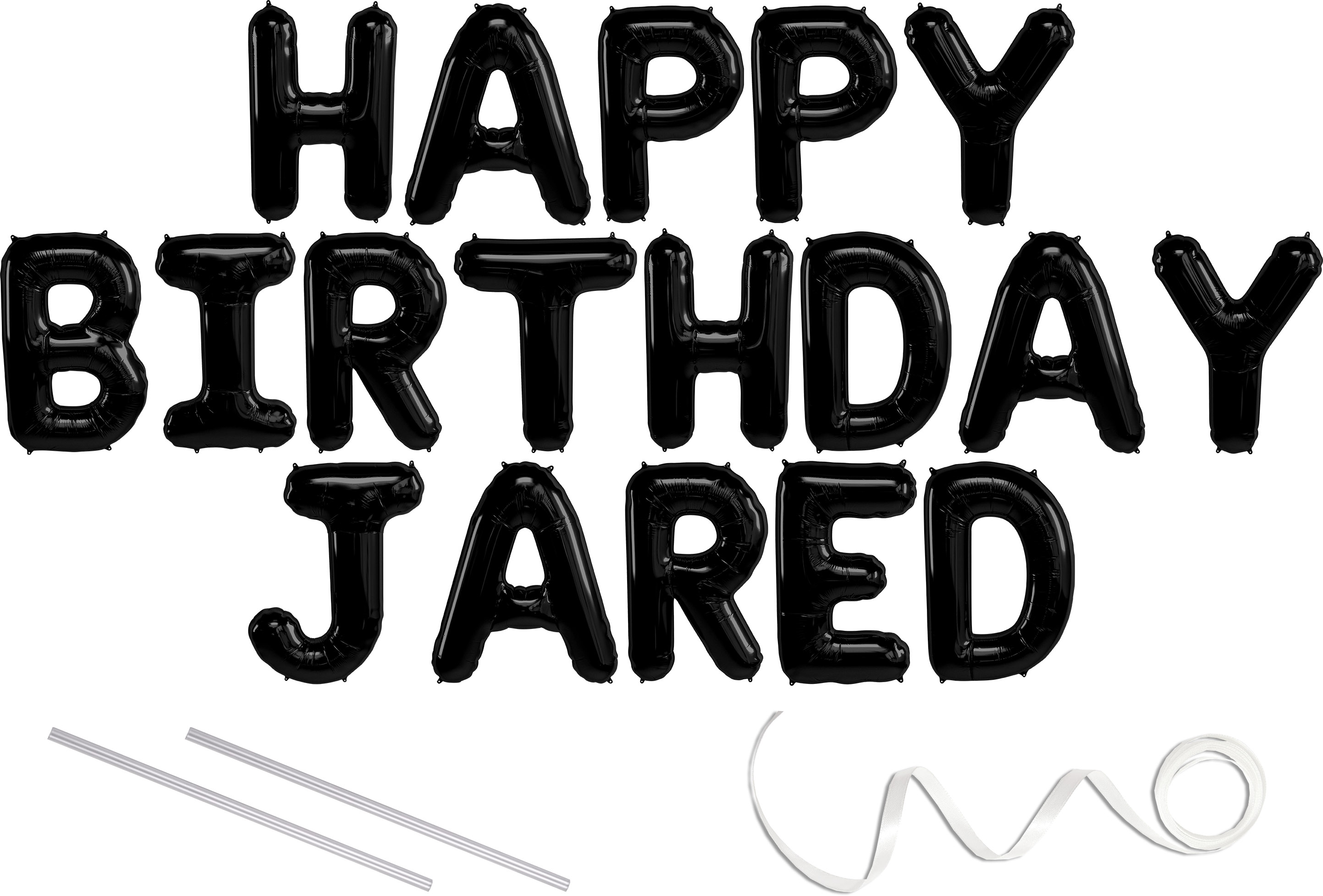 Jared, Happy Birthday Mylar Balloon Banner - Black - 16 inch Letters
