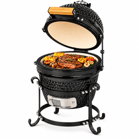 LODZPK 13-Inch Ceramic Charcoal Grill, Portable Round Grill with 50-800°F Temperature Range for Grilling & Smoking