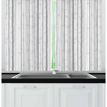 White And Grey Curtain Panels Grey and White Curtains 2 Panels Set, Birch Tree Grove Leafless Branches Winter Woodland Illustration, Window Drapes for Living Room Bedroom, 55W X 39L Inches, Grey Pale Grey White, by Ambesonne ()