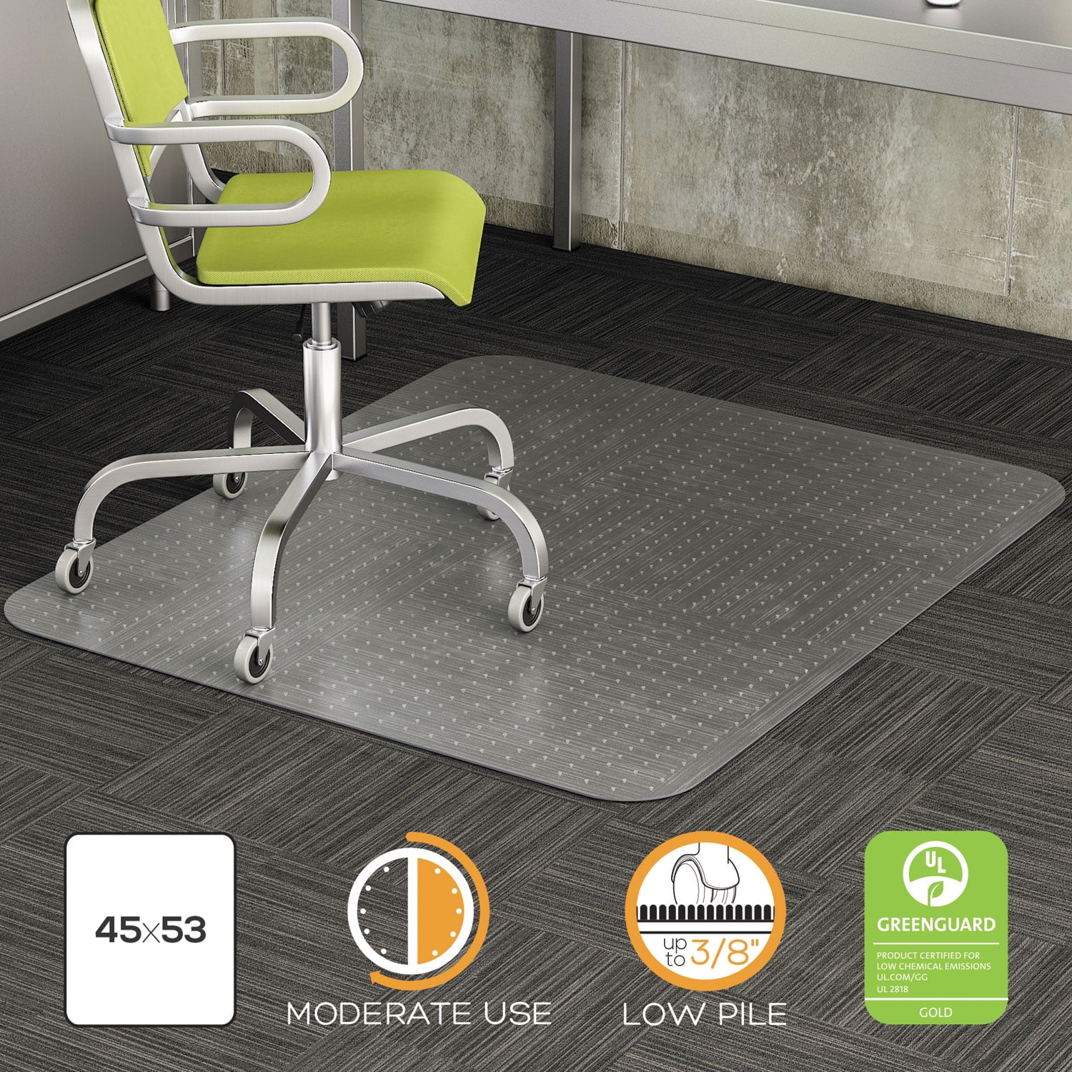 Deflecto DuraMat Moderate Use Chair Mat for Low Pile Carpet 36 x 48 w/Lip Clear 