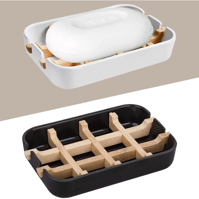 Jabonera moderna de fibra de bambú (extraíble), blanca o negra, color aleatorio. 5,12 de largo por 3 de ancho, 0,98 pulgadas de alto, utilizado en cocinas y fregaderos de barra